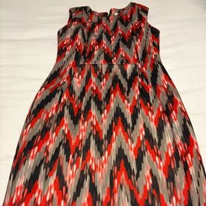 Calvin Klein Red, Black & Gray Abstract Maxi Dress